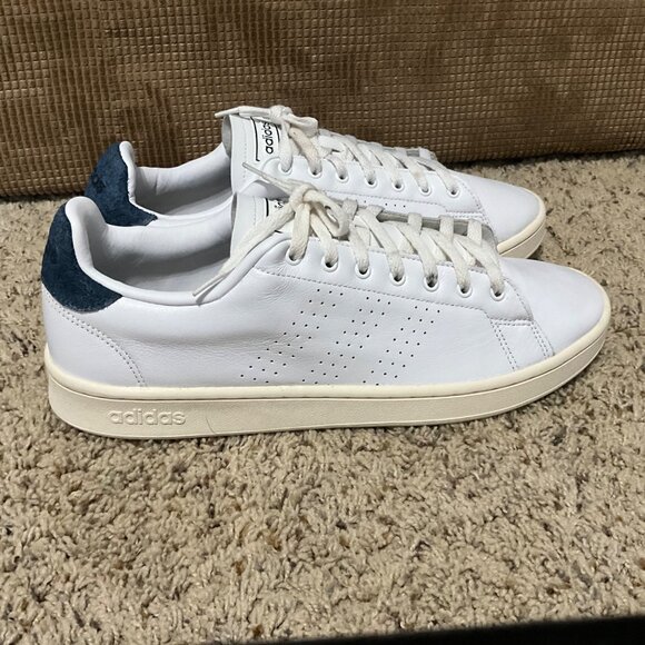 Adidas Advantage Clean White Leather Sneakers With Navy Heel Accent mens 12 - Picture 6 of 14